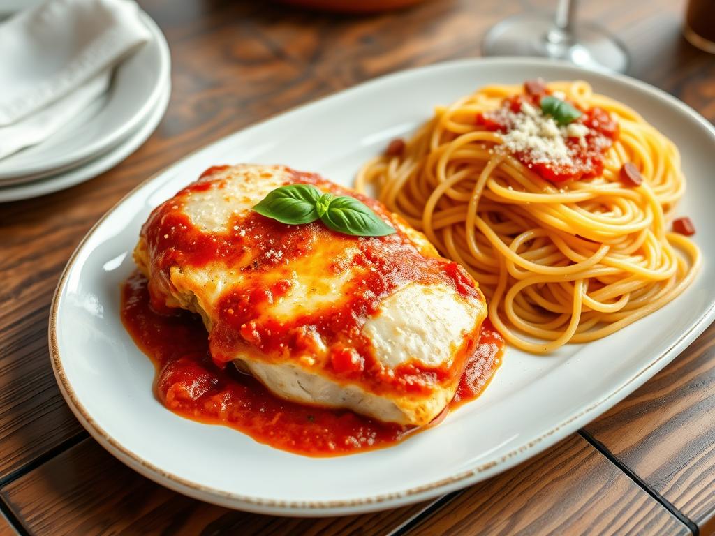 Chicken parmigiana with pasta