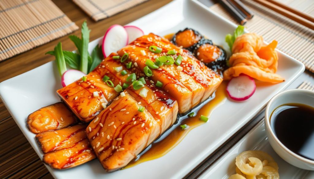 Serving suggestions for barbecued salmon in Japanese recipes