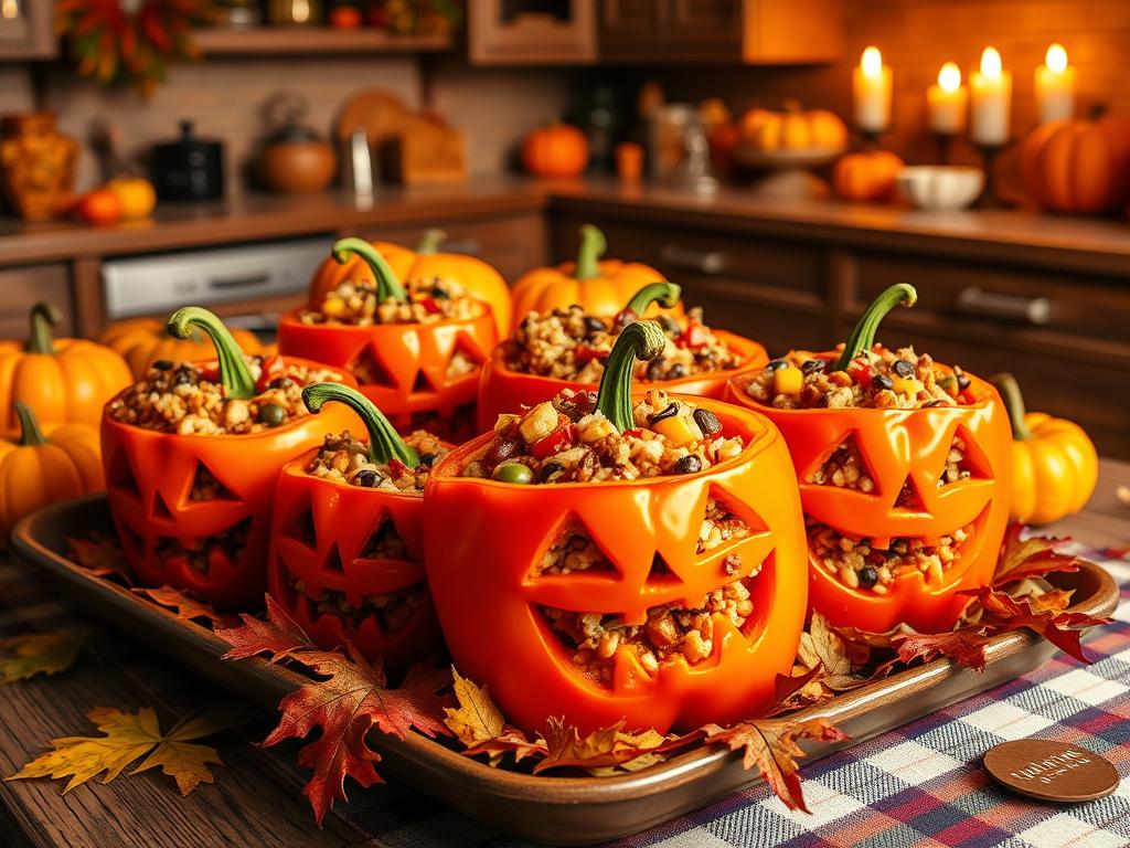 Stuffed Halloween Jack O'Lantern Peppers Recipe