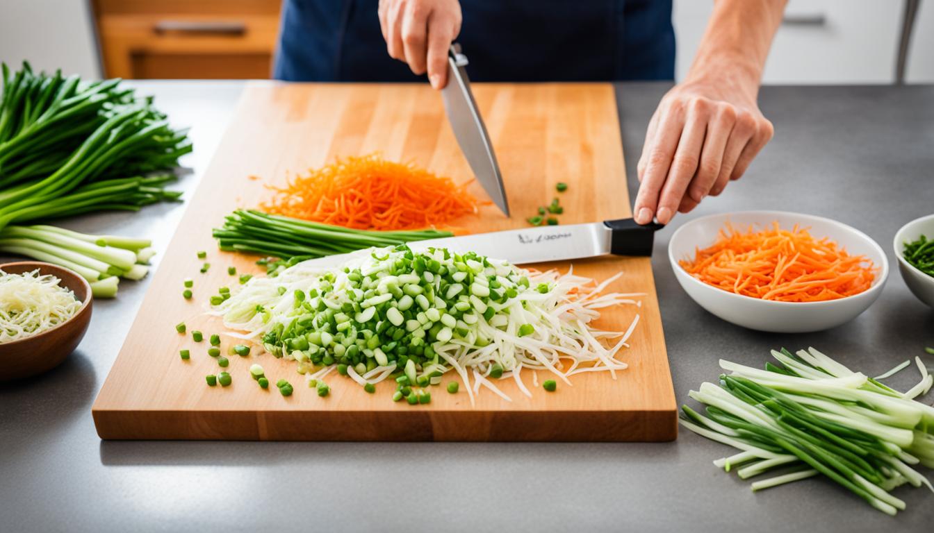 prepping chow mein ingredients